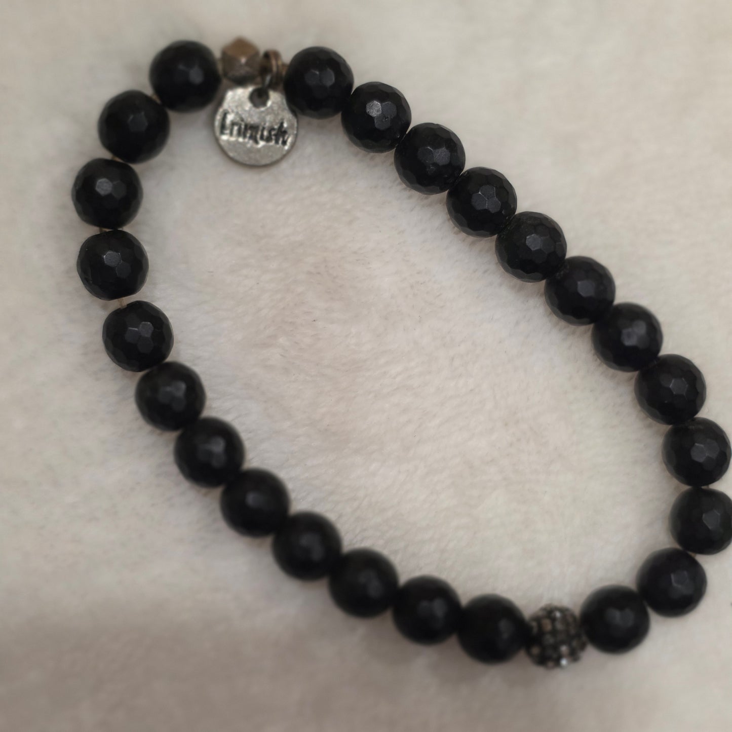 Erimish Black Beaded Stretch Bracelet with Rhinestone accent