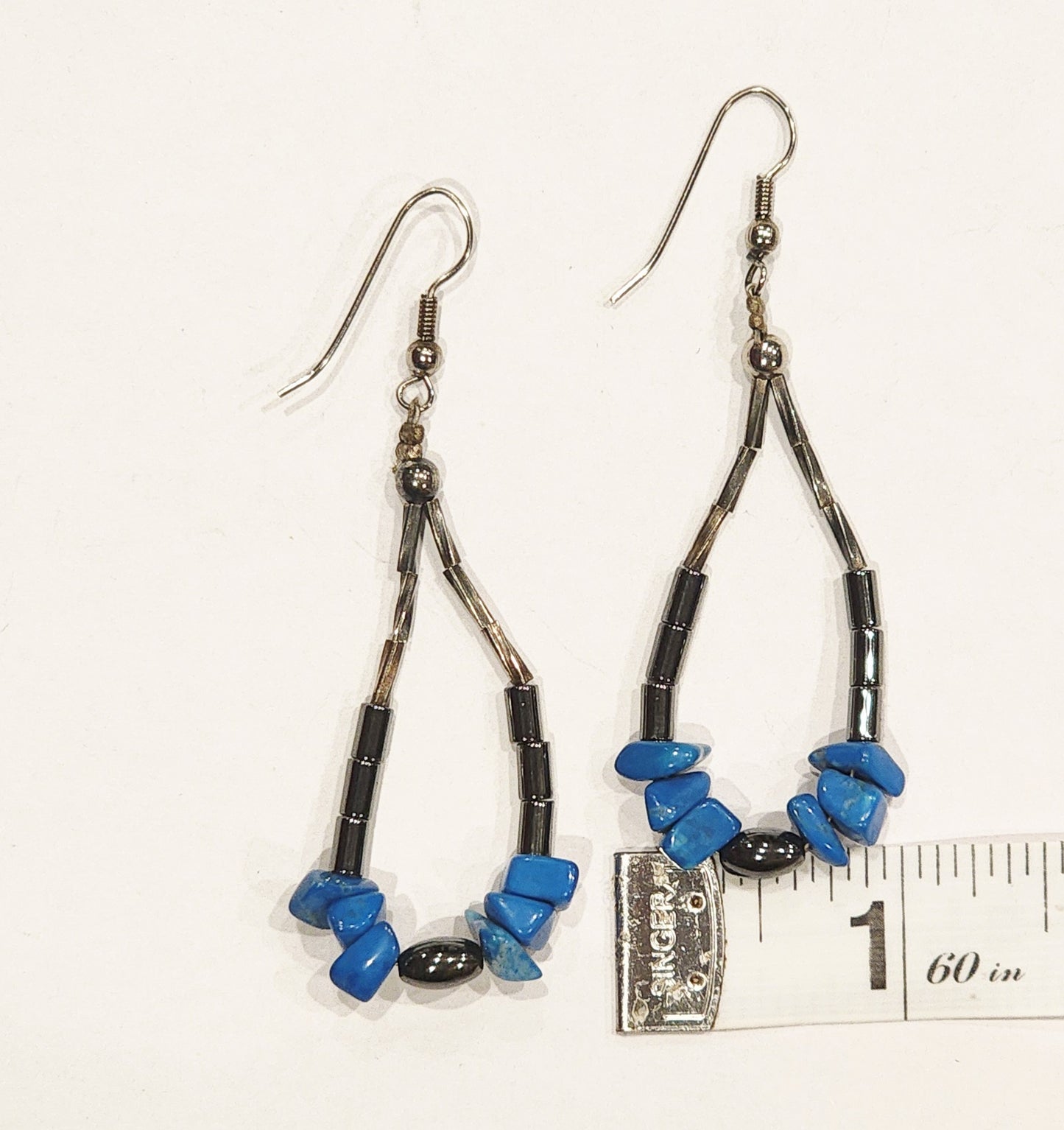Vintage Blue Stone Beaded Jewelry Set Necklace & Dangle Earrings Southwestern Style