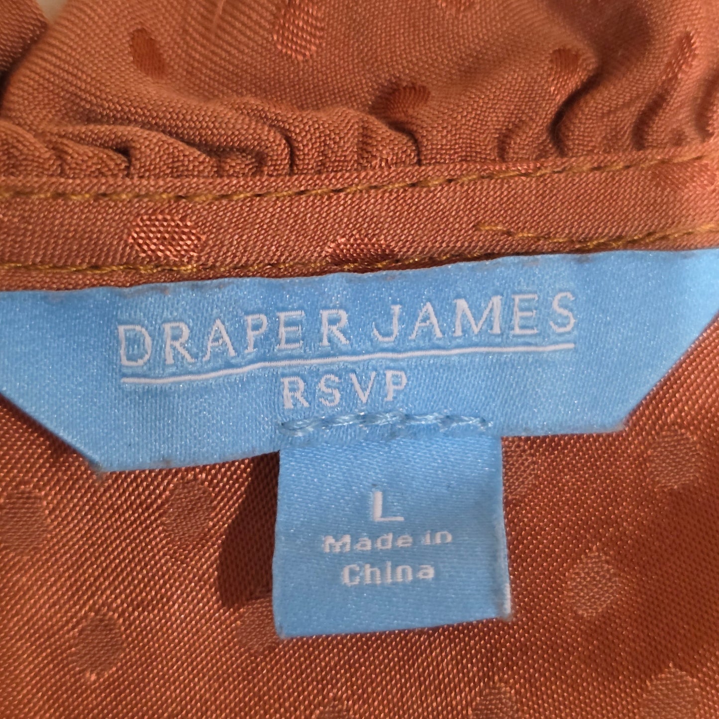 Draper James RSVP Womens Large Rust Swiss Dot Blouse Tie Neck Boho Short Sleeve