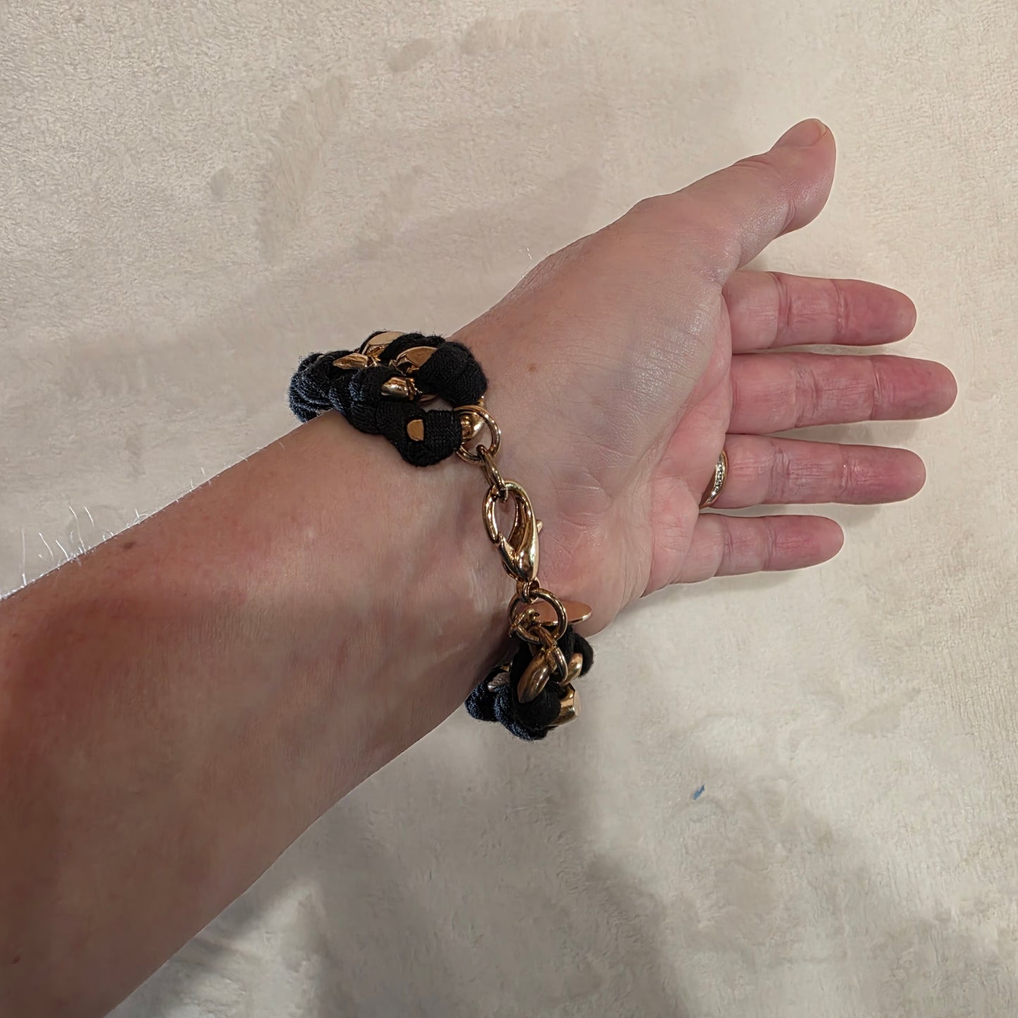 Mango (MNG) Black Braided Bracelet with Gold-Tone Accents