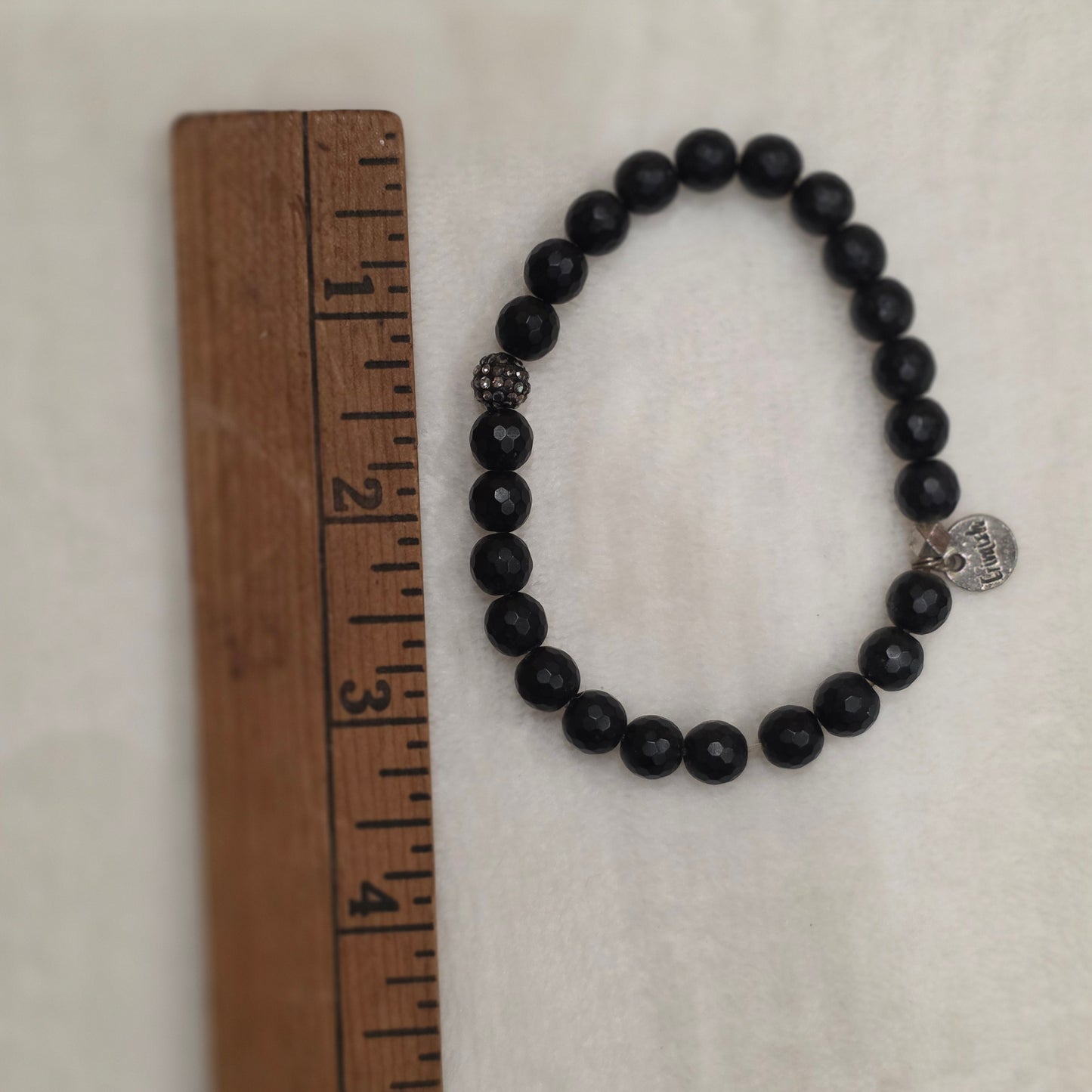 Erimish Black Beaded Stretch Bracelet with Rhinestone accent