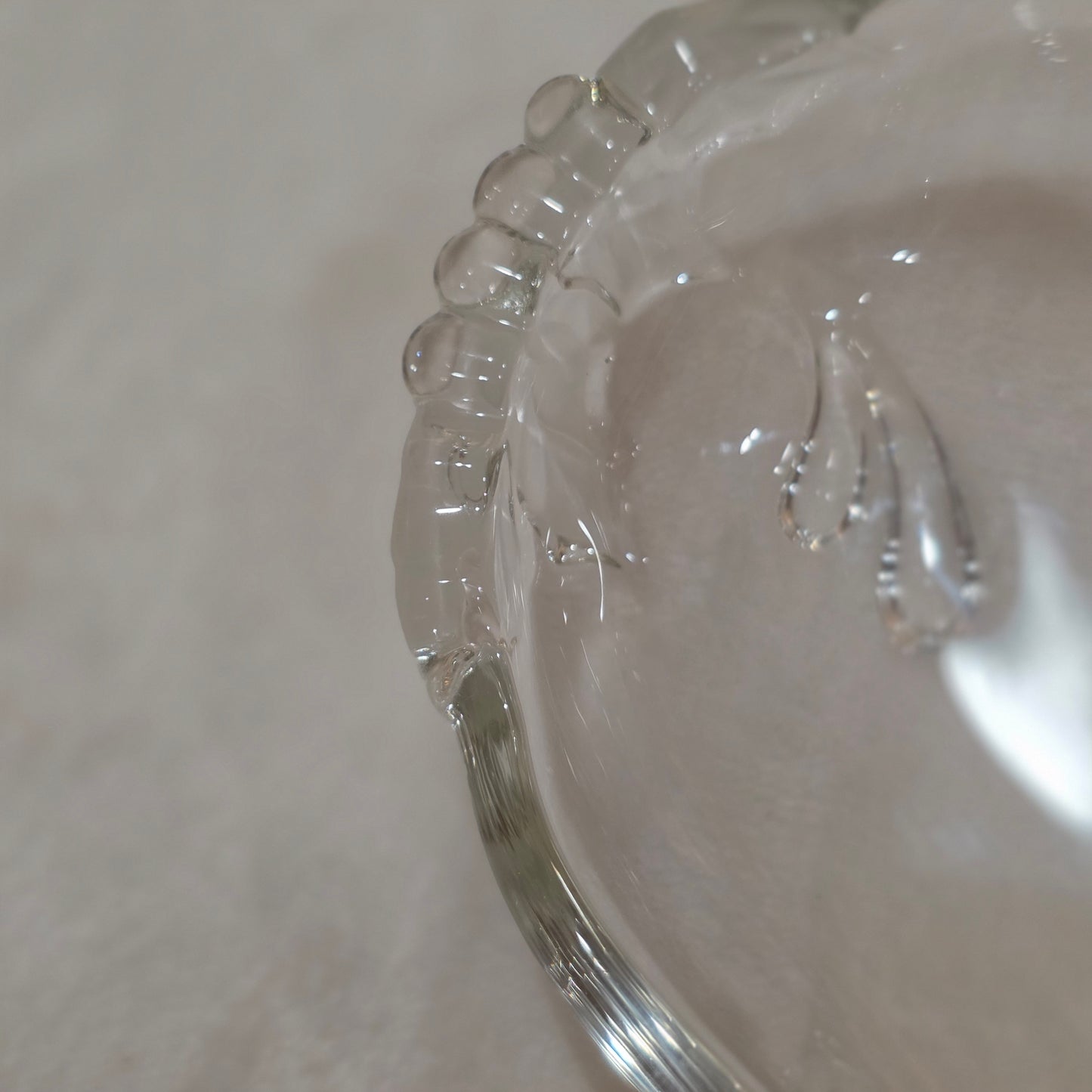 Vintage Clear Pressed Glass Heart Trinket Dish with Floral Detail