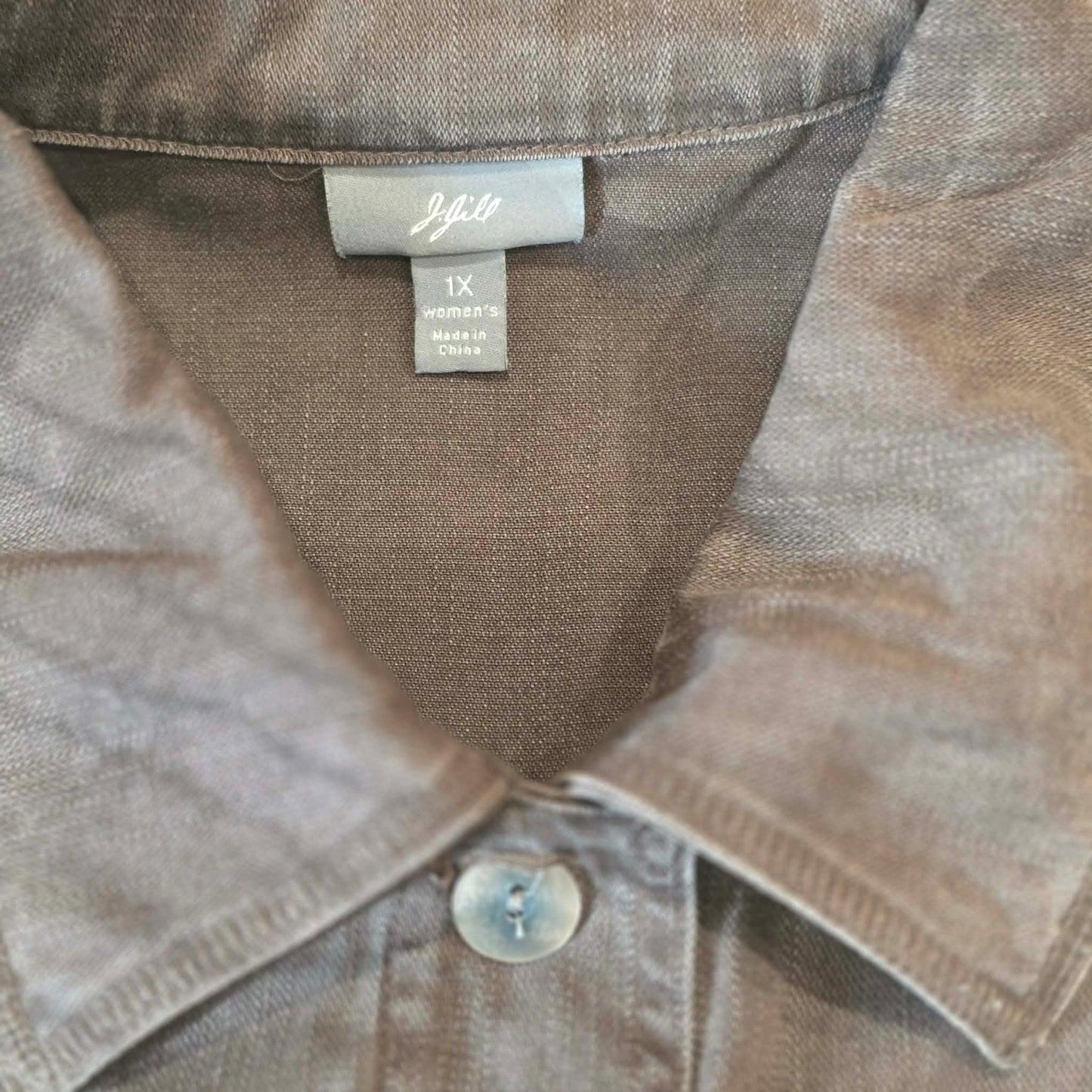 J.Jill Women’s Brown Button Front Jacket Peplum Back Size 1X Utility Style