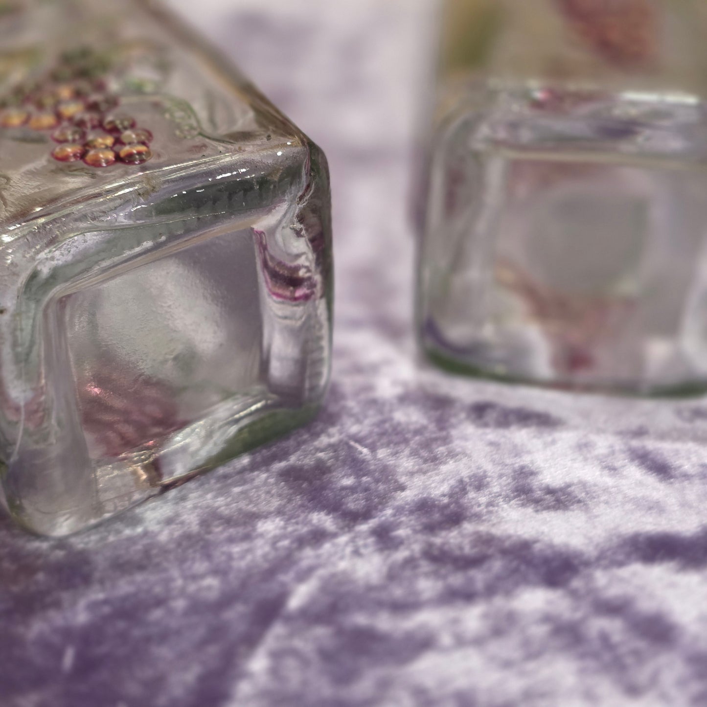 Vintage Grape Glass Bottles with Stoppers Set of 2 | Embossed Purple Grapes