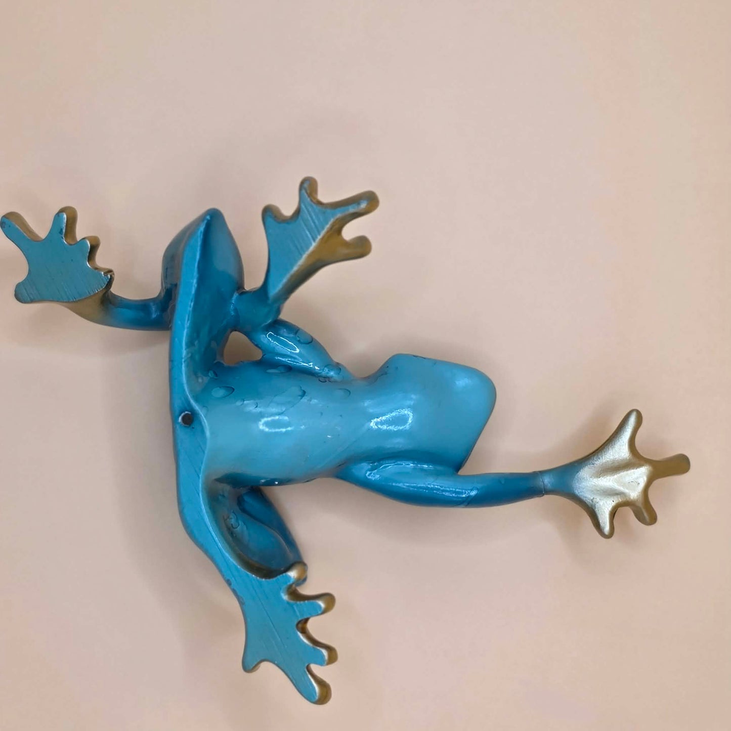 Blue Frog Figurine Rhinestone Gold Accent Frog Statue Whimsical Home Decor Cute