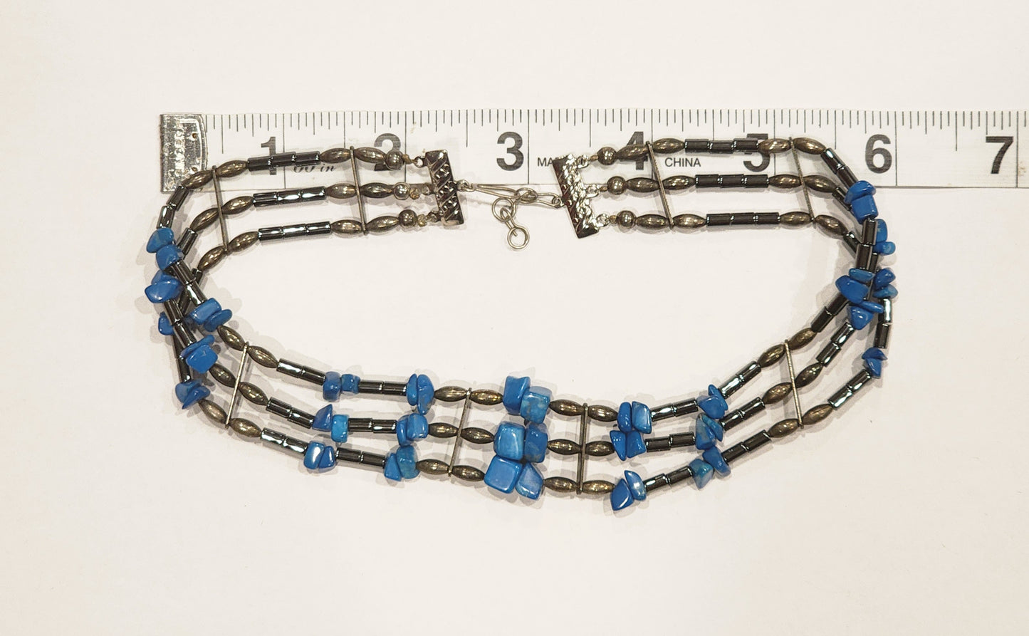 Vintage Blue Stone Beaded Jewelry Set Necklace & Dangle Earrings Southwestern Style