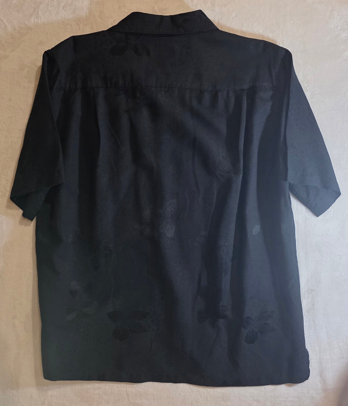 Caribbean Joe Black Palm Tree Print Button-up Short Sleeve Men's L