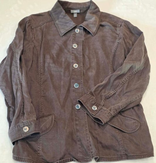 J.Jill Women’s Brown Button Front Jacket Peplum Back Size 1X Utility Style