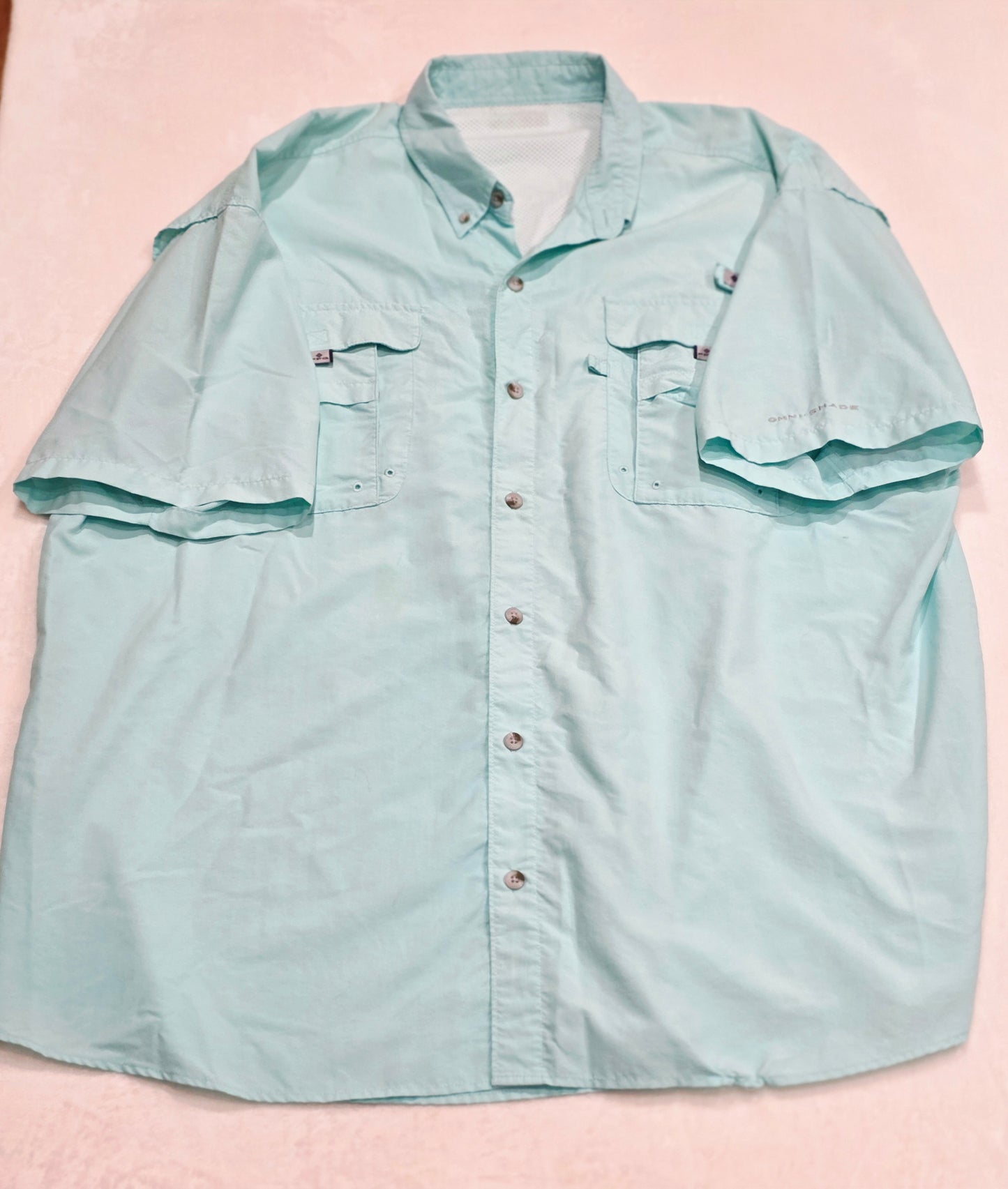 Columbia PFG Omni-Shade Fishing Shirt Men’s XXL Mint Short Sleeve Vented Outdoor
