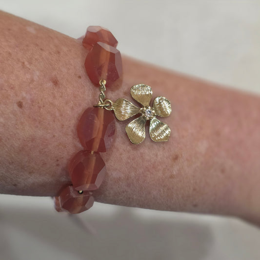 Relic Stretchable Bracelet with Motif Flower Charm Faux Diamond Accent