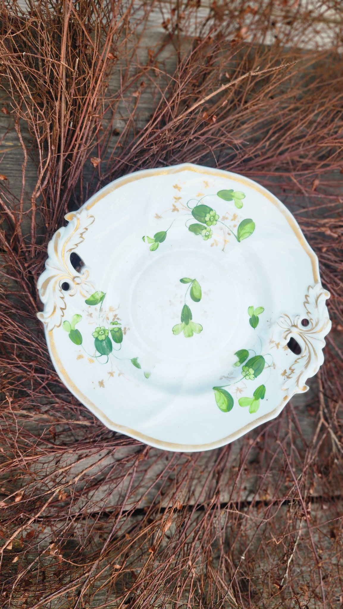Vintage Hand Painted Porcelain Cookie Plate Fruit Floral Gold Trim Germany