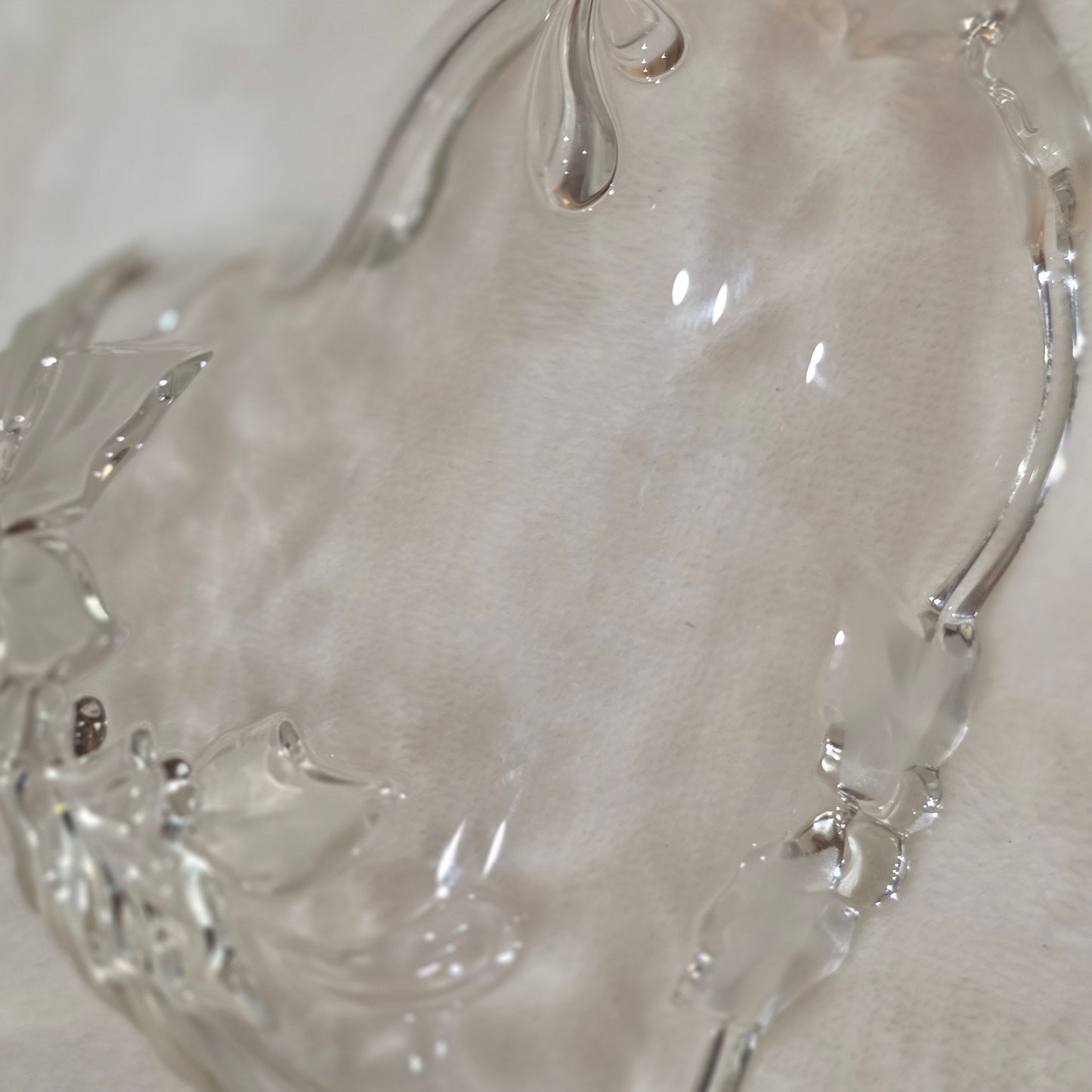 Vintage Clear Pressed Glass Heart Trinket Dish with Floral Detail